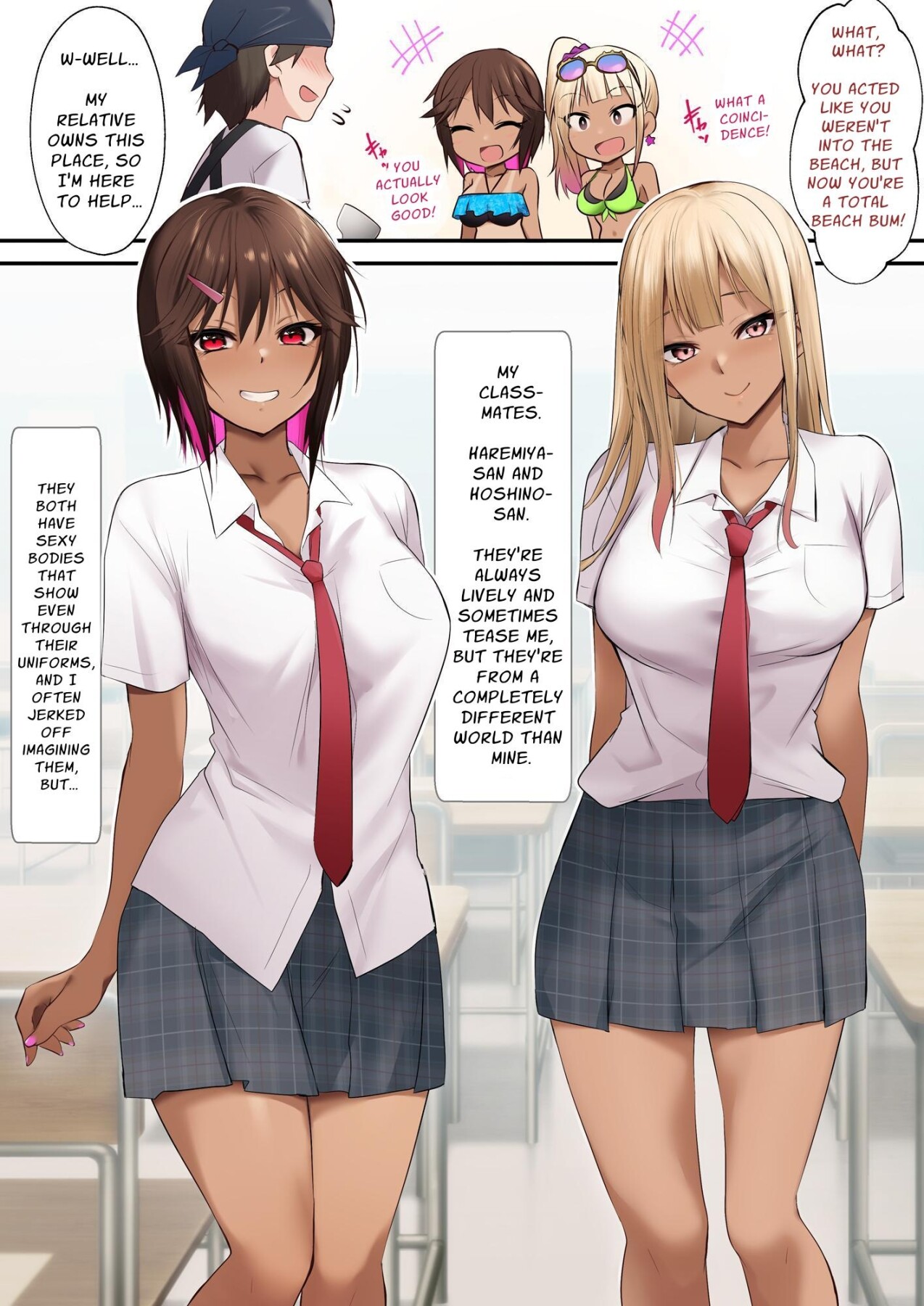 Hentai Manga Comic-Was working at a Beach when Two Tanned Gals Seduced Me & Popped My Cherry on a Sweaty Summer Day-Read-4